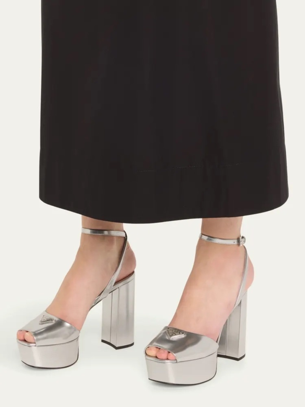 Prada Plateau Metallic Silver Peep-Toe Platform Pumps Size 6 - Picture 7 of 12